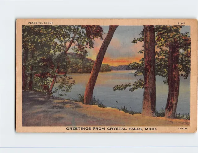 Postcard Great Lake Scene Greetings from Crystal Falls Michigan USA