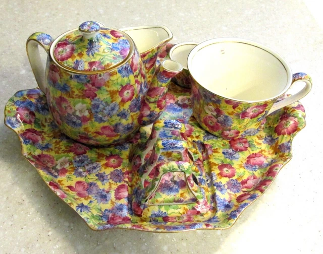 Vtg Royal Winton Chintz  Royalty  Complete Breakfast Set~ Teapot Toast Cup C/S +