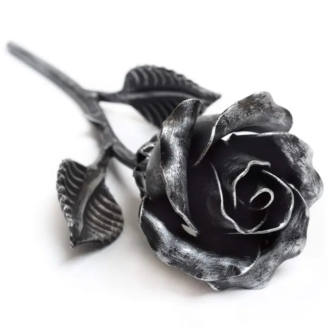 Hand Forged Metal Rose Sculpture - Gift of Everlasting Love - Wrought Steel Flow