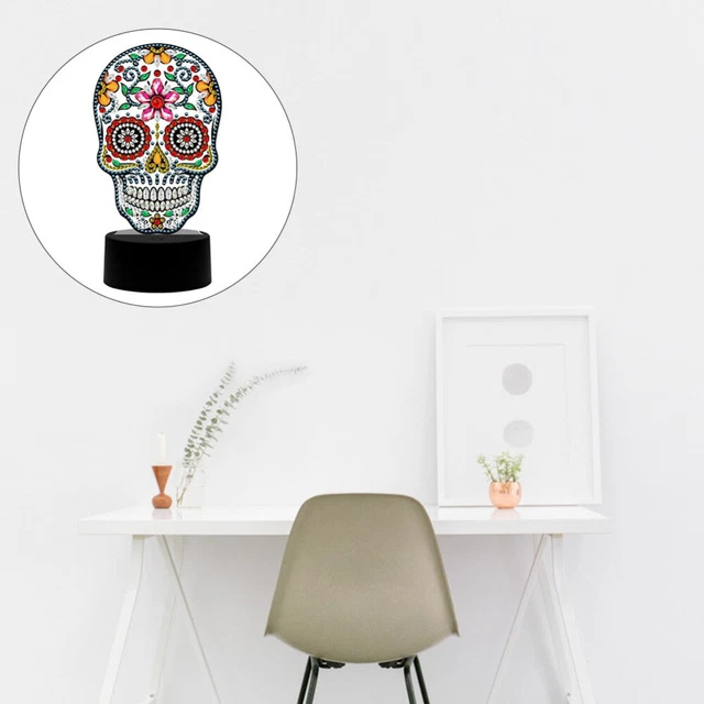 TOILET PAPER HOLDER Painting Skull Table Lamp Night Light Colorful £18.