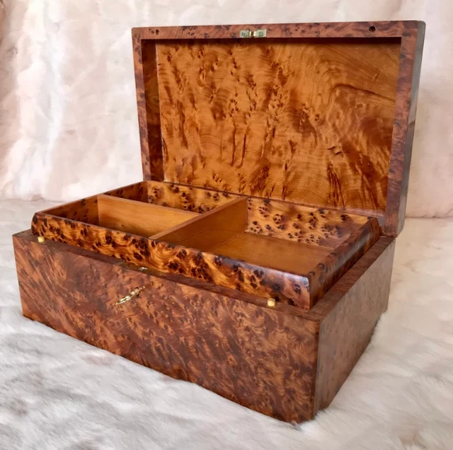 porte-boîte à bijoux en bois de loupe de thuya avec clé, boîte décorative,...