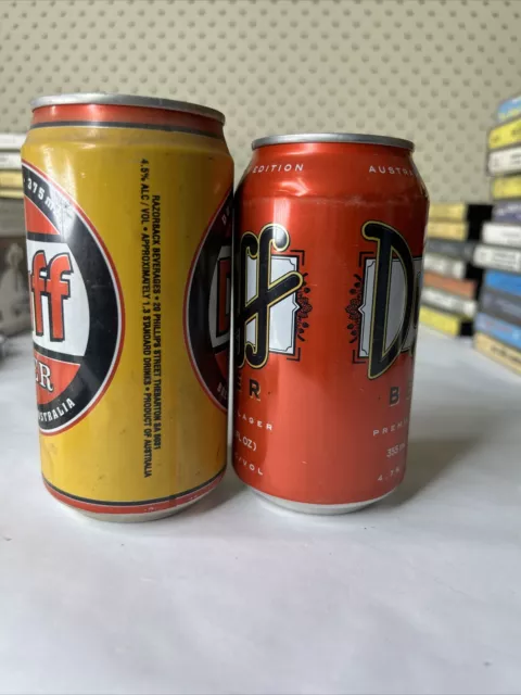 Duff beer Empty Cans Original Yellow And Later Red Can Simpsons Fame 2