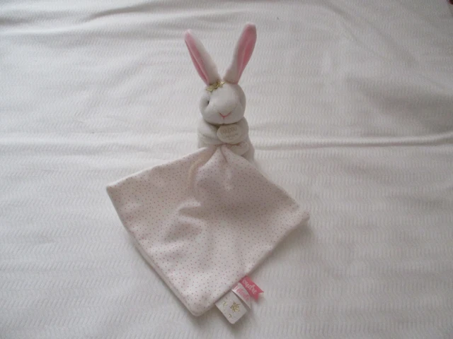 doudou lapin blanc  rose Doudou et Compagnie Poudre d'étoiles   mouchoir