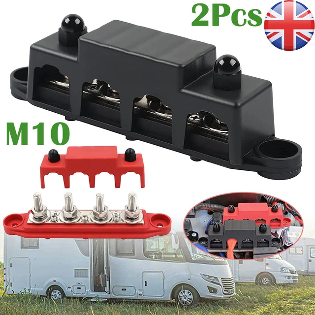 1PAIR 12V 250A 4 Post Busbar Bus Bar Power Distribution 4 x M10