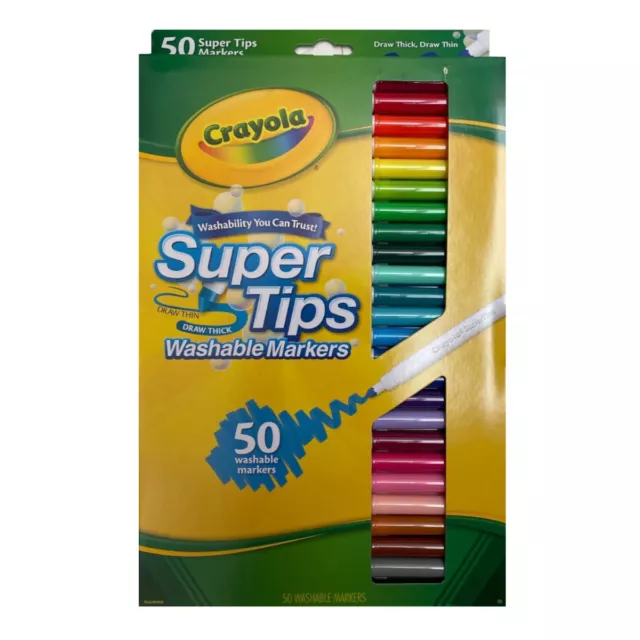 Crayola Supertips Washable Markers - 50 Pack - Draw Thick or Thin Lines!