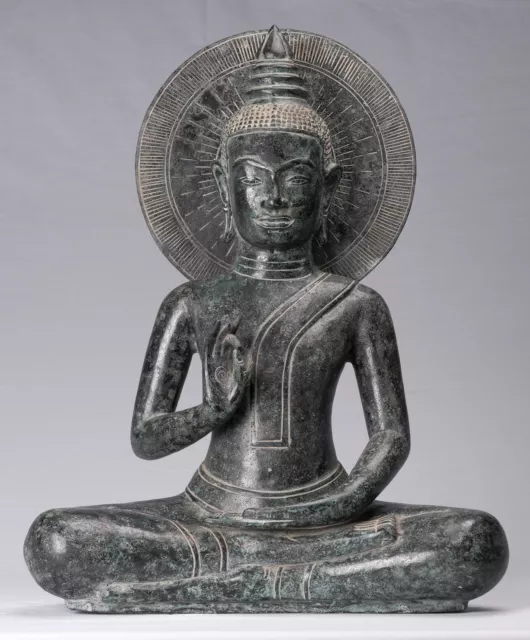 Antique Khmer Style Bronze Buddha Statue Dharmachakra Teaching Mudra - 50cm/20"