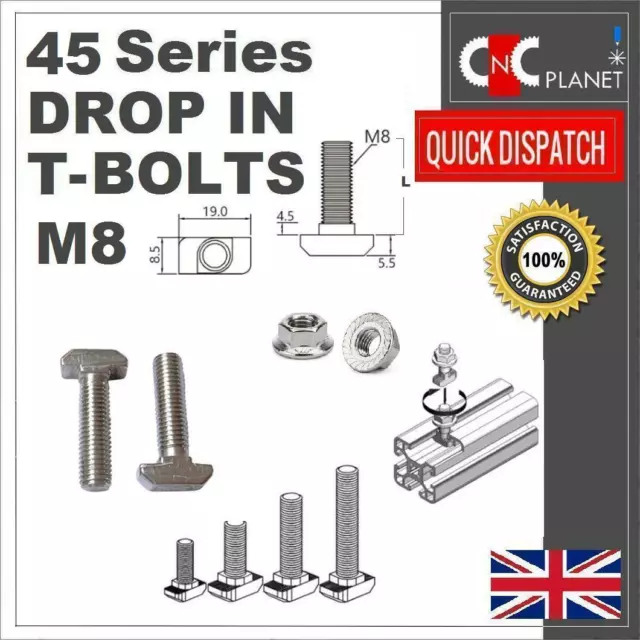 T-Bolt M8 Drop In Flange Nut Hammer 45 Series Aluminum Extrusion Pro T Slot 10mm