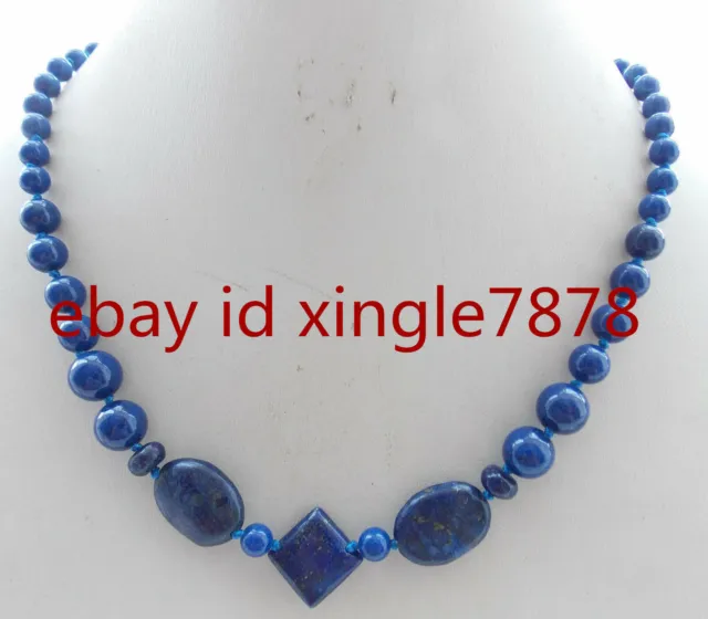 Natural Blue Egyptian Lapis Lazuli Gemstone Beads Necklace 20'' AAA+