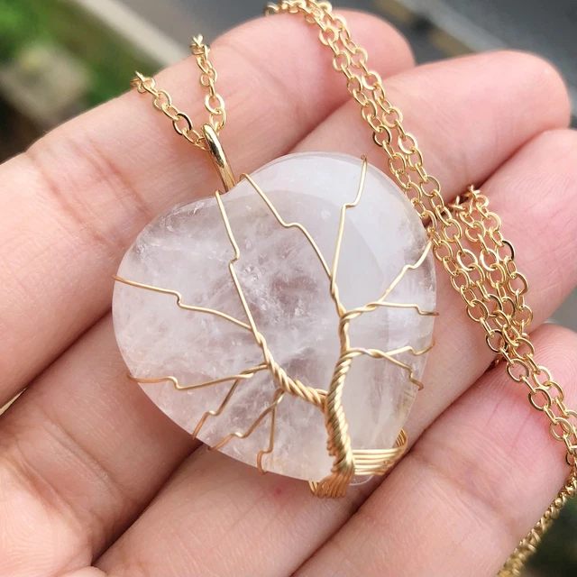 Rock Quartz Gem Tree Of Life Necklace Chakra Reiki Healing Amulet