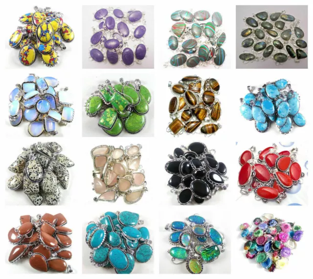 WOW Turquoise & Mix Gemstone 925 Sterling Silver Plated Wholesale Lot Pendants