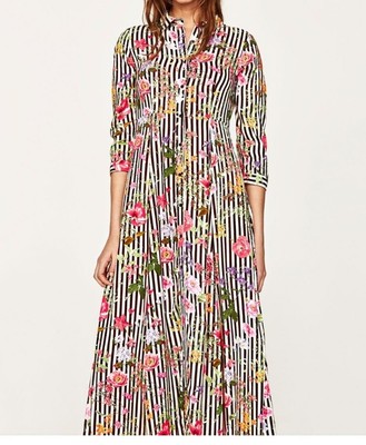 ZARA printed stripe floral shirt midi maxi geo beach kaftan dress boho S £89