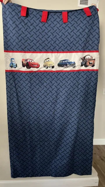 2 Disney Pixar Cars Tab Top Curtain Panel Canvas Fabric Blue w/ Red Tabs 42 x 84