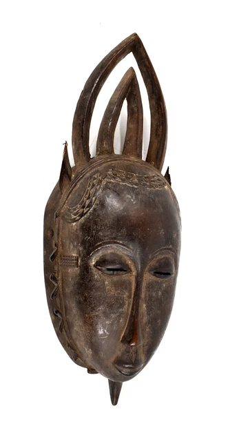 Baule Horned Portrait Mask Ivory Coast African Art