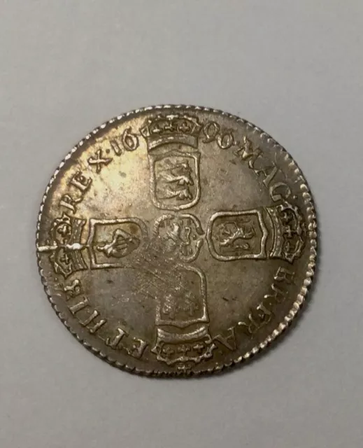 1696 William III England  6 Pence Silver Very nice Coin Sharp Better grade
