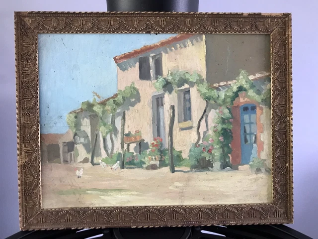 Tableau ancien Huile sur panneau bois Paysage non signé 31/ 40 cm cadre Napoléon