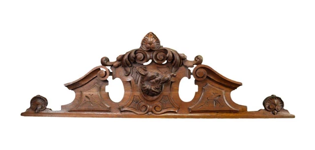 French Antique Black Forest Large Hand Carved Fox Pediment