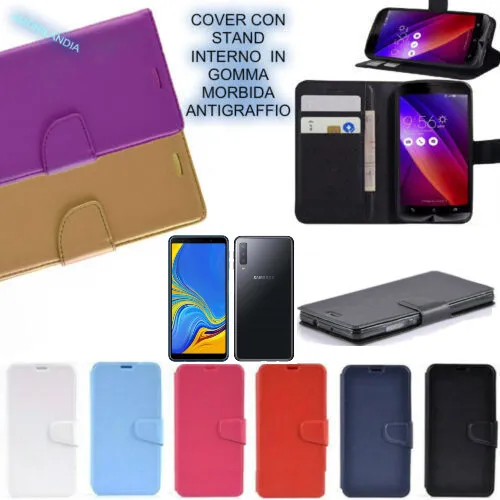 Per Samsung Galaxy A7 (2018) Cover A Libro 3 Tasche Porta Card Tpu In Eco Pelle