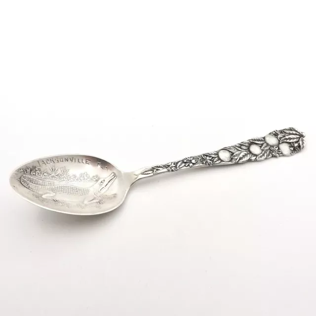 Antique Sterling Silver Jacksonville Florida Oranges Gator Souvenir Spoon LDA