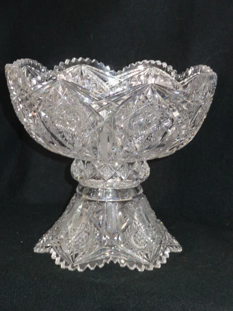 Signed Hoare ABP American Brilliant Cut Glass 2 Piece Punch Bowl Pat# 1614