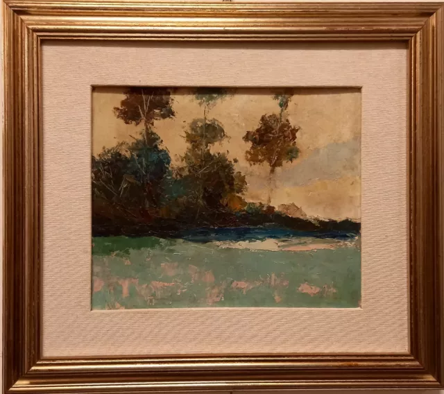 Scuola Panfilo Napoleone, Paesaggio, olio su Cartone, 1960, cm 25,5×30.