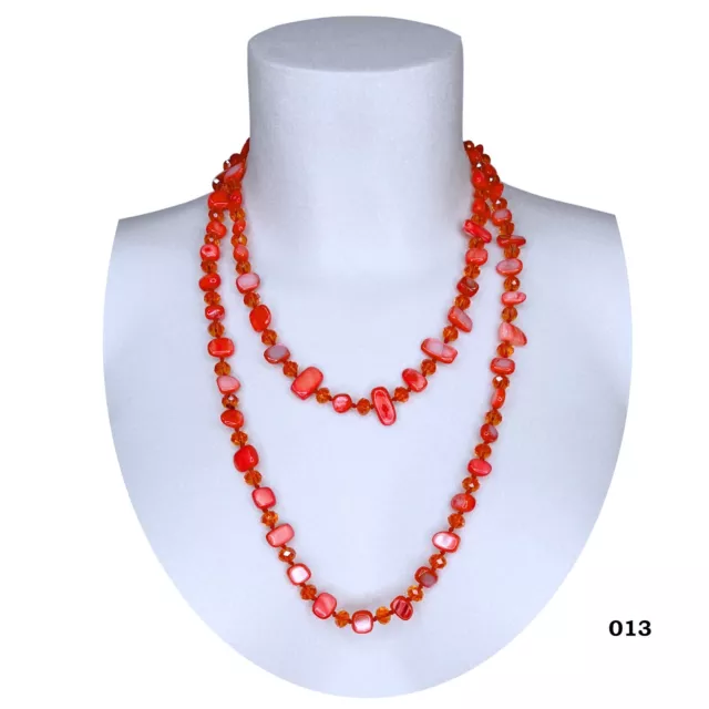 Naturale perle Collana Filo lungo madreperla,cristallo da donna,Rosso arancione