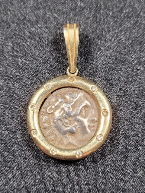 14k Yellow Gold And Diamond Pendant With Ancient Roman Coin  10812-1