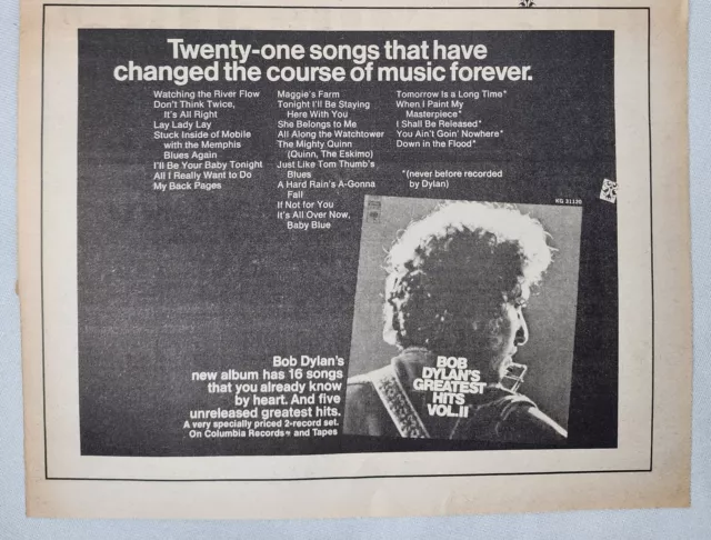 Vintage Bob Dylan Pete Seeger Blood Sweat & Tears 1971 Ad LA FREE PRESS