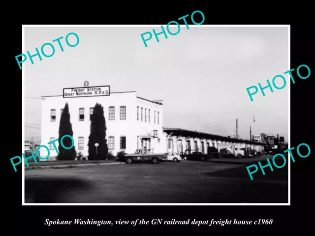 OLD LARGE HISTORIC PHOTO OF SPOKANE WASHINGTON THE RAILROAD FREIGHT DEPOT c1960