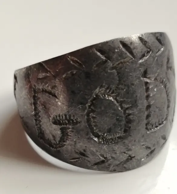 Ancient Medieval Silver Color  Ring Vintage Antique Artifact God X Inscriptions