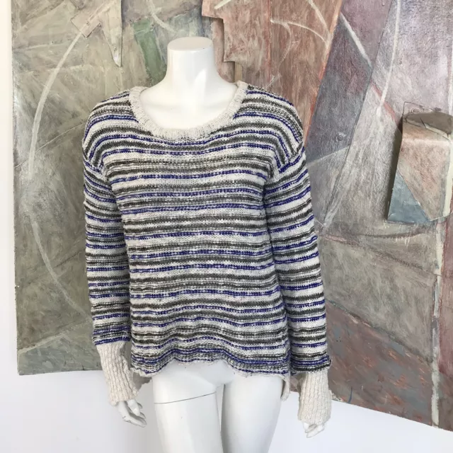 Vintage Havana Femmes Rayé Bleu Blanc Noir Pull Taille M