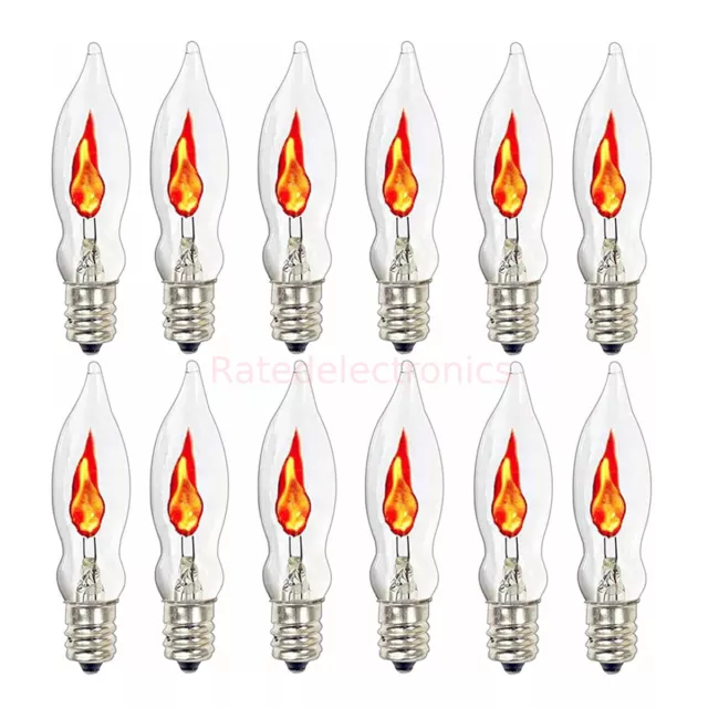 Lot of 12 Flicker Flame Light Bulbs E12 Candelabra Base Efficient 3 Watt Bulb US