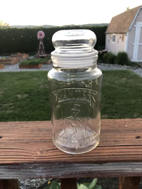 Vintage Planters Peanuts Mr. Peanut 75th Anniversary Glass Jar 1981