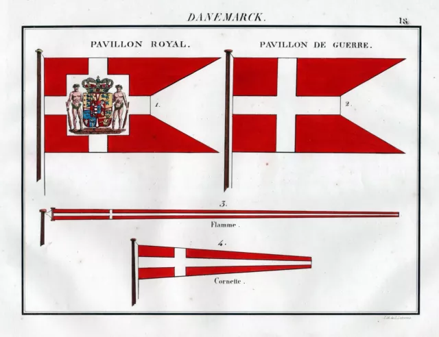 Danmark Dänemark Denmark Fahne Flagge Marine naval flag maritime Litho 1820