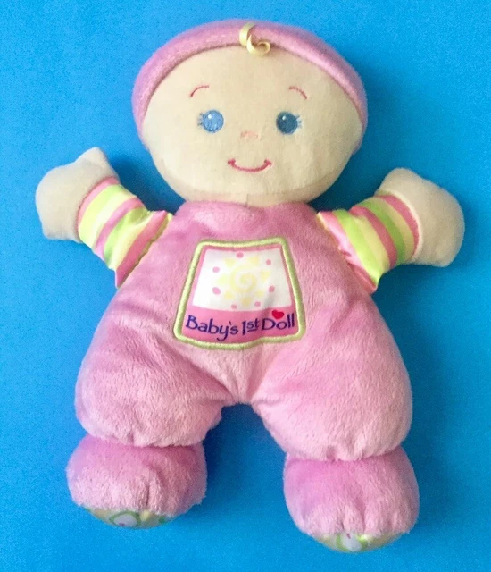 Fisher Price Babys 1st Doll Plush Rattle Lovey Stuffed Toy Blonde Blue Eyes