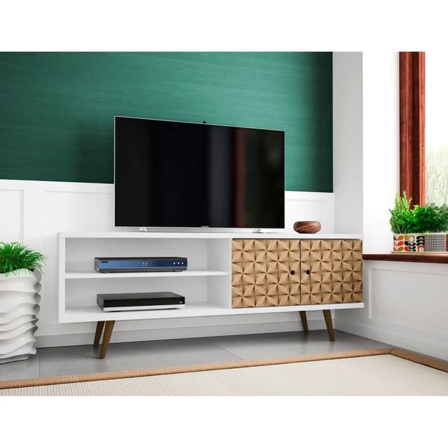 Manhattan Comfort Liberty 62.99 Mid-Century Modern TV Stand with 3 Shelves and 2