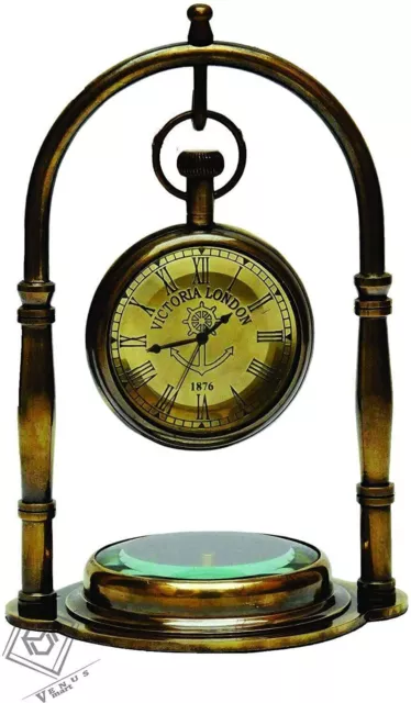 Horloge De Table En Laiton Antique Victoria London Avec Boussole Décorative...