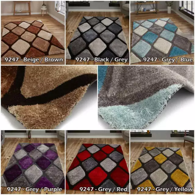 Geometric Large Fluffy Noble House Nh9247 Diamonds Soft Thick Shaggy Silky Rugs