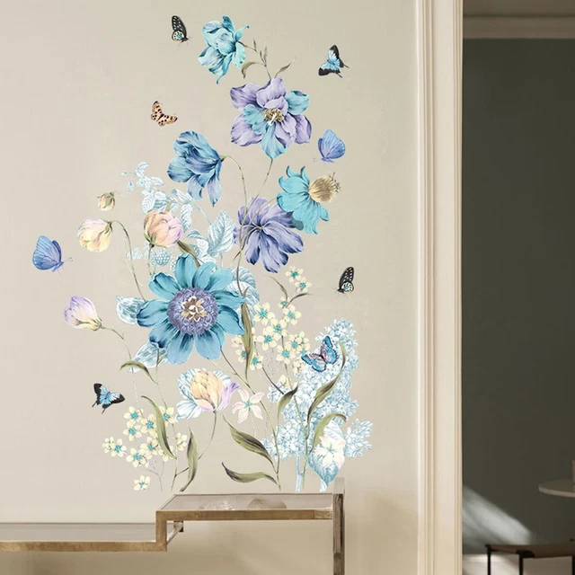 Kiwistar - Adesivo da parete a forma di pianta con fiori, in 6