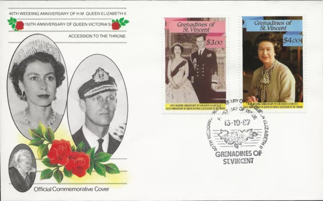 Gren. St.vincent 1987 40Th Wedding Anniv Queen Elizabeth, Set+S/Sheet On 4 Fdc's 2