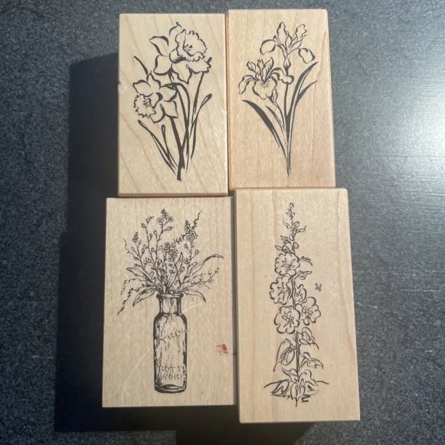 Rubber Stamp PSX Flowers Floral Daffodil Iris Bouquet Border Lot