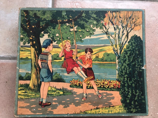 Jeu De Cubes En Bois Vintage Ancien - Dimensions 22,5 X 14 X 5 Cm H, Manque Un Dessin, Usures