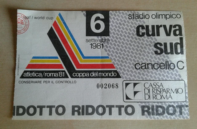 BIGLIETTO COPPA DEL MONDO di ATLETICA, ROMA stadio OLIMPICO 691981