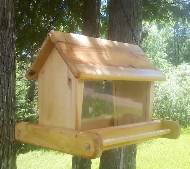 Rustic cute large handmade hanging, cedar wood, square bird feeder, TBNUP #1H