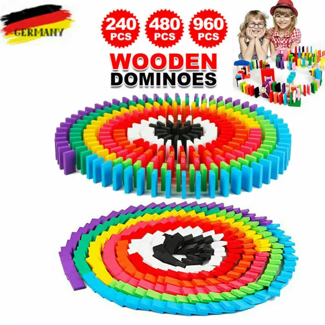 960 Dominosteine Bunte Bausteine Bauklötze Kinder Domino Holzklötze Spielzeug