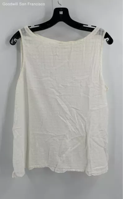 Eileen Fisher Womens White Cotton Sleeveless Boat Neck Casual Tank Top Medium