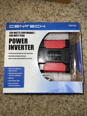 Cen-Tech Power Inverter 61478 200Watt Continuous/400watt Peak USB Port