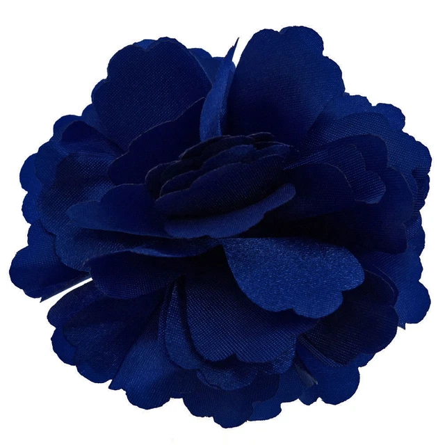 Barrette Velours Fleur Satin Bicolore Bleu Roi & Noir - Pince Cheveux Femme élégante