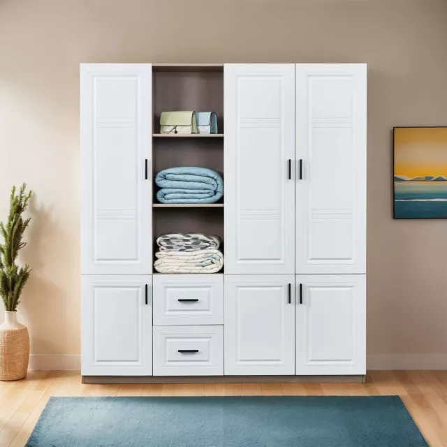 Armoire Wardrobe Closet: 4 Door 2 Drawer Wardrobes Closet, White  Armoire Closet