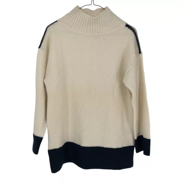 Rag & Bone Aubree Ivory / Navy Colorblock Cashmere Funnel Neck Sweater size XXS