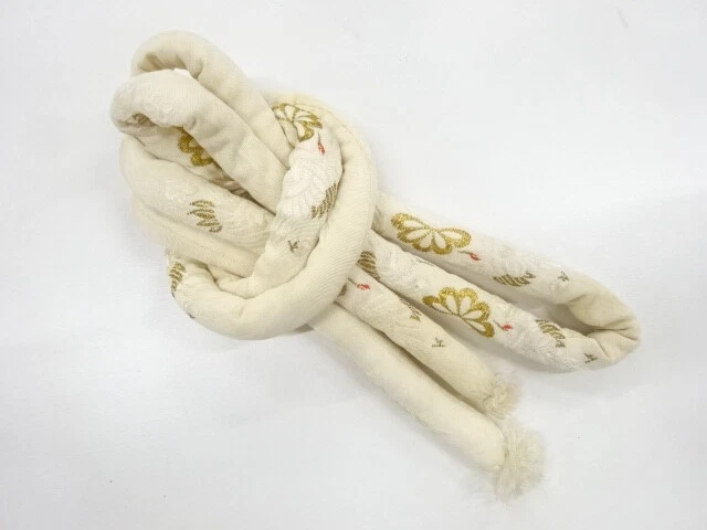 6317883: Japanese Kimono / Antique Marukuge Cord / Embroidery / Pine & Crane